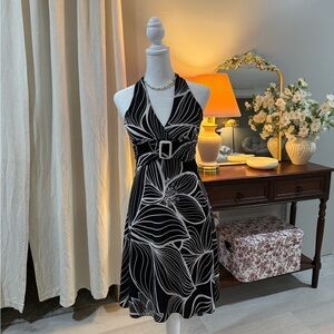 Elegant Black and White Halter Dress